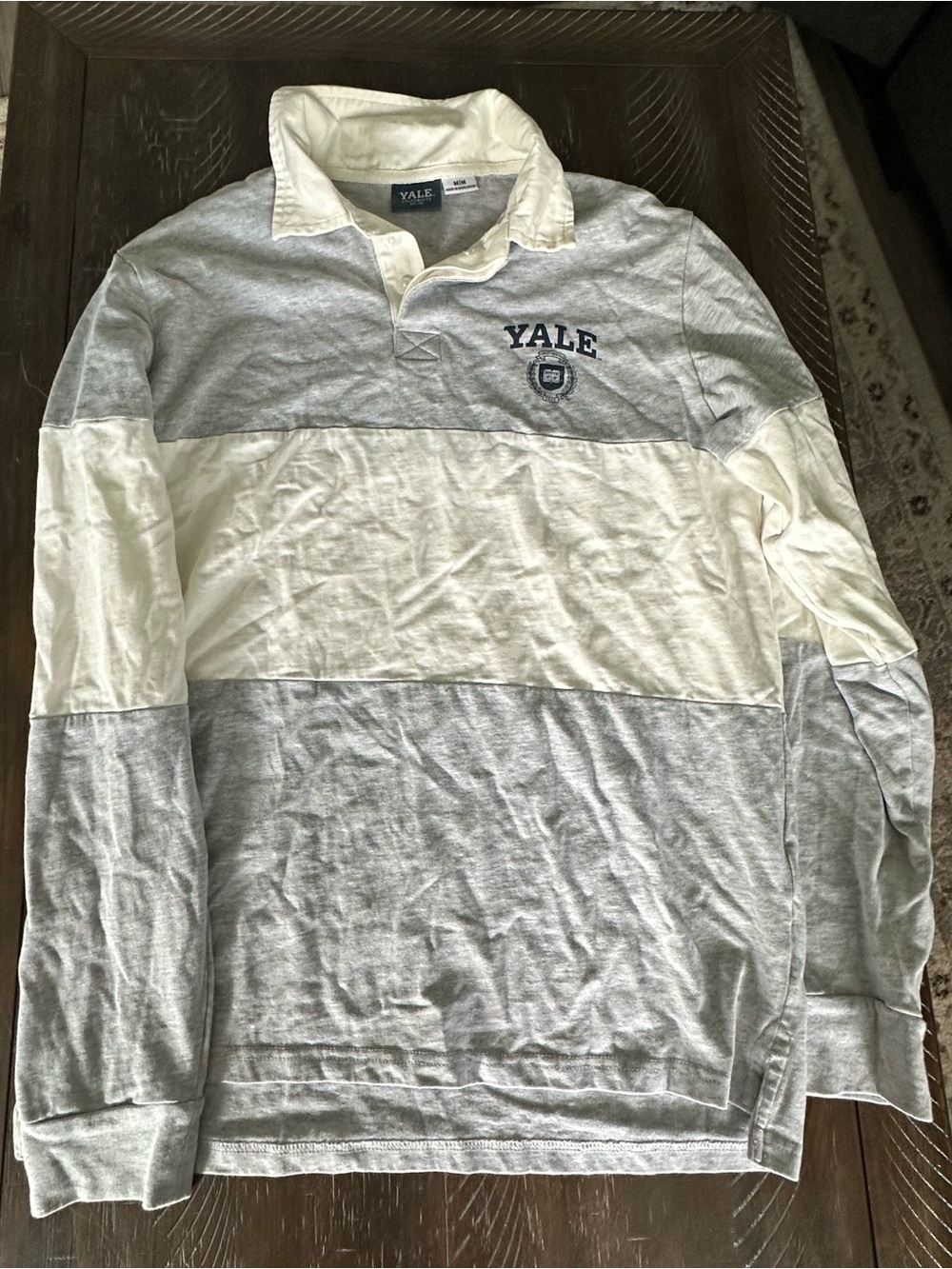 Cotton On Yale Striped Rugby Pullover - Gray & Cream